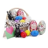 Easter Basket Egg Kit, Easter Baskets Personalized Round Wicker Storage Basket with Liners Wood DIY Easter Eggs Chocolate Case Rabbits Hanging Ornament Easter Toy for Kids Girls Boys by Home Mall