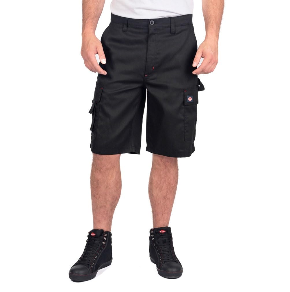 Lee Cooper LCSHO806 Mens Multi Pocket Work Safety Pants Cargo Shorts, Black, Size 32