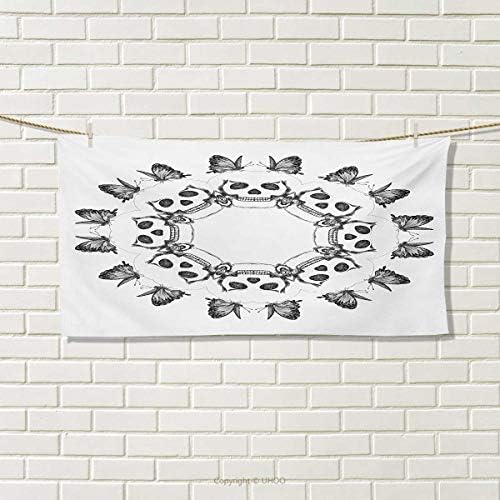 Chaneyhouse Mandala,Hand Towel,Gothic Trippy Circular Dead Skull and Bones Heads with Butterflies Sacred Life Image,Quick-Dry Towels,Grey Size: W 20" x L 20"