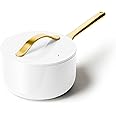 Caraway Nonstick Ceramic Sauce Pan with Lid (3 qt) - Non Toxic, PTFE & PFOA Free - Oven Safe & Compatible with All Stovetops (Gas, Electric & Induction) - White