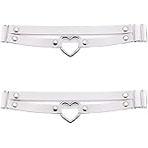 YunPeng Adjustable Elastice Garter Belt PU Leather Women's Gothic Heart 2 Rows O Ring Leg Thigh 2pcs
