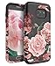 RabeMall Samsung Galaxy S7 Case Unique Pretty Flowers for Girls/Women Anti-Fingerprint Three Layer High Impact Resistant Hybrid Shockproof Protective Cover,Floral Black