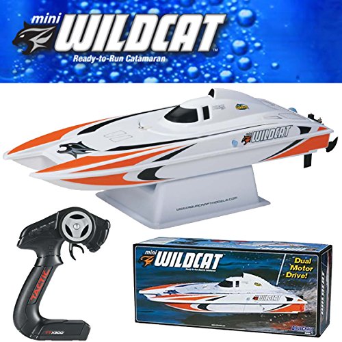 Aquacraft Models RTR Remote Control RC Boat: Mini Wildcat Electric Catamaran with 2.4GHz Radio, Servo, 2 in 1 Receiver / ESC,  Dual Motors, 7.2V 1100mAh NiMH Battery, and Charger (Orange) - Thumbnail 4