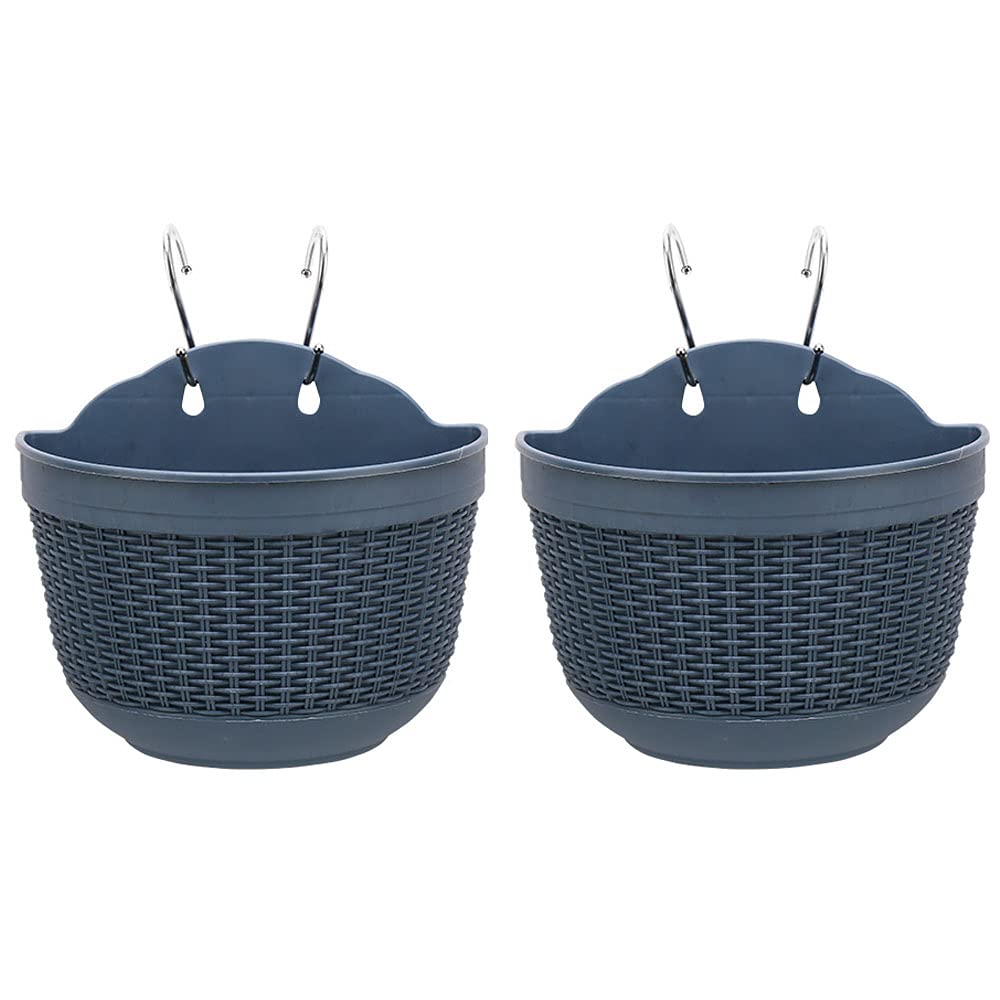 ARMINZANG Hanging Flower Pots Set of 2,Plastic Hanging Planters Outdoor for Garden Fence Patio Home Ornaments Wall Mounted Flower Holders Flower Basket Indoor with 4 Hooks and Drainage
