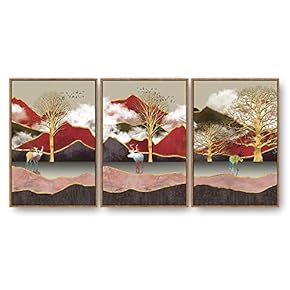 3 Piece Framed Canvas Home Artwork Decoration Abstract Nature Landscape Canvas Wall Art for Living Room, Bedroom - 16"x24"x3 Panels