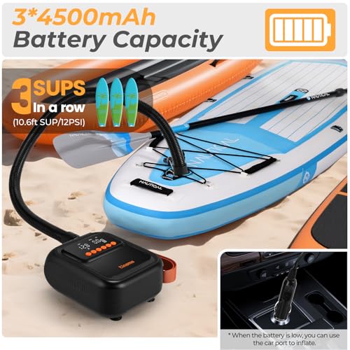 20 PSI High-Pressure Electric SUP Pump with 13500mAh Rechargeable Battery, 12V Car-Powered Ultra-Lightweight Air Pump for Paddle Boards, Kayaks, Inflatables