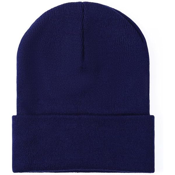 NAVY BLUE LONG BEANIE SKI CAP CAPS HAT HATS CUFFED at Amazon Men's
