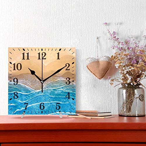 Coastal Beach Wall Clock,Blue Sea at The Beach Seen from Above Print