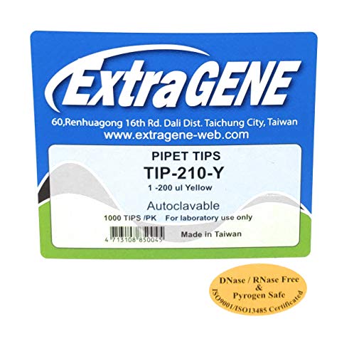 Extragene 200ul / Universal Pipette Tips, Yellow, DNase/RNase free Autoclavable Pk x 1,000 ea