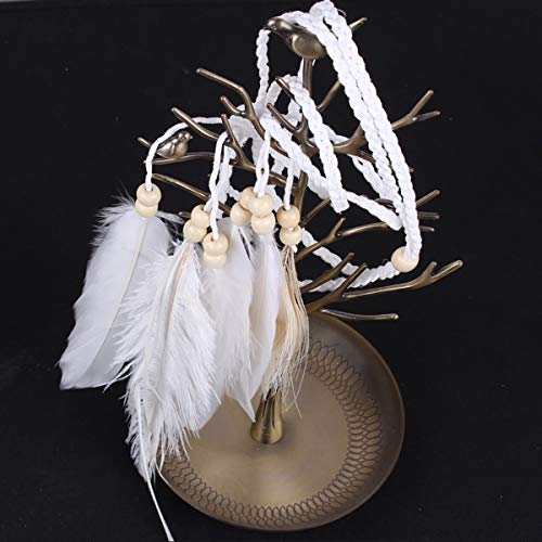 Set of 2 Girls Women Lady Bohemian White Peacock Feather Headband Headdress and Armband Hippie Headpiece Headwear Handmade Tribal Indian Fascinator Feather Hairband Wedding Accessories - Thumbnail 2