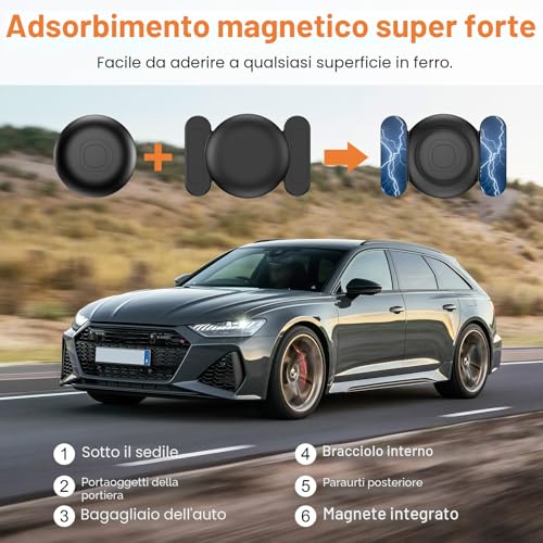 GPS Tracker per Auto, Localizzatore GPS per Auto senza Abbonamento, Compatibile con Android e iOS, IP68 Impermeabile, Magnetico Air Tracker GPS per Moto, Bici, Bagagli (nero)