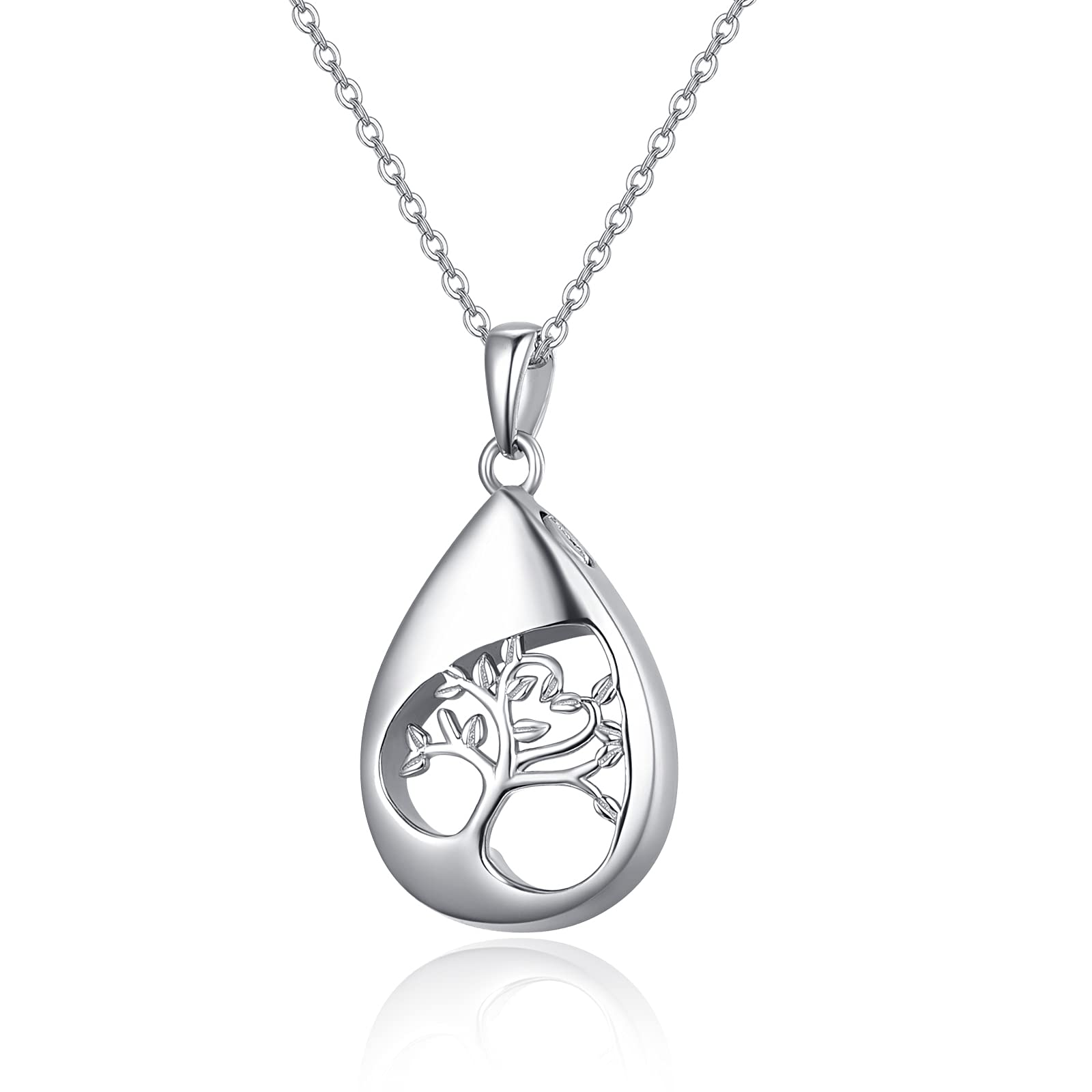 TANGPOET Ashes Necklace 925 Sterling Silver Urn Necklace for Ashes Tree of Life Memorial Cremation Jewellery for Ashes Keepsake Pendant Necklace for Men Women Boys Girls