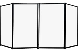 ATSGKE Portable DJ Facade, Professional DJ Fence, Foldable DJ Booth with Black and White Lighting Scrim, Adjustable Standing DJ Event Facade with Oversized Carry Bag