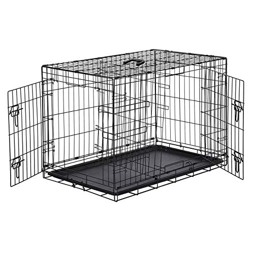 Amazon Basics Double Door Folding Metal Dog Crate Kennel with Liner