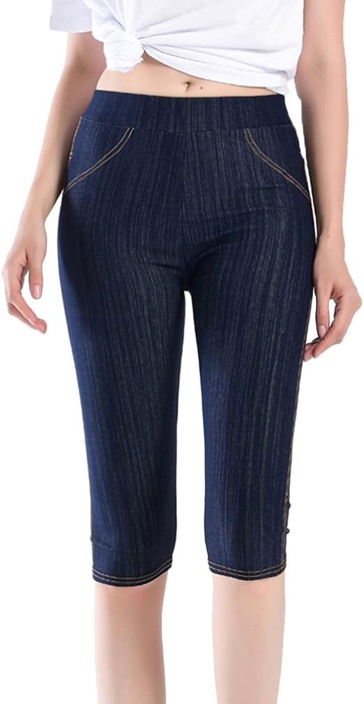Liangzhu Damen Jeans Shorts Leggings Stoffhose Knielang 3 4 Skinny Stretch Hose Imitat Denim Leggings Atmungsaktiv Leggings Amazon De Bekleidung