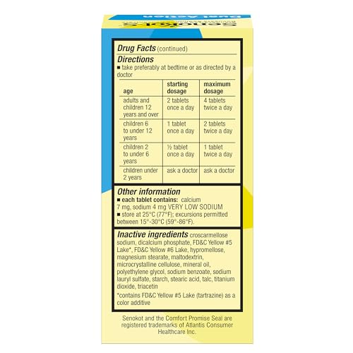 SENOKOT-S DUAL ACTION 60 TABLETS, NATURAL VEGETABLE LAXATIVE INGREDIENT PLUS STOOL SOFTENER TABLETS, GENTLE DEPENDABLE OVERNIGHT RELIEF OF OCCASIONAL CONSTIPATION WHITE