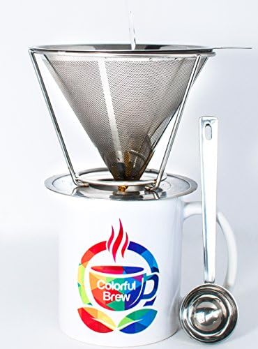 Pour Over Coffee Dripper Makes 4 Cups Strong Stainless Steel With Spoon