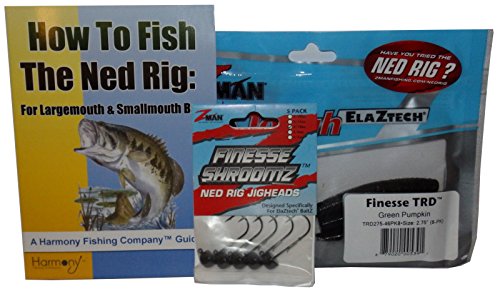 Harmony Fishing Company Ned Rig Kit - Z-Man Finesse T.R.D. 8pk + Finesse Shroomz Jig Heads 5pk (Green Pumpkin) + How to Fish The Ned Rig Guide (Best Rod For Shaky Head Fishing)