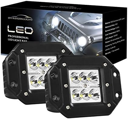 OFFROADINGLIGHT 2PCS 18W Spot LED Work Light Bar Driving Fog Light Cree Flush Mount LED Lights for SUV Boat Truck Jeep ATV UTV Pickup