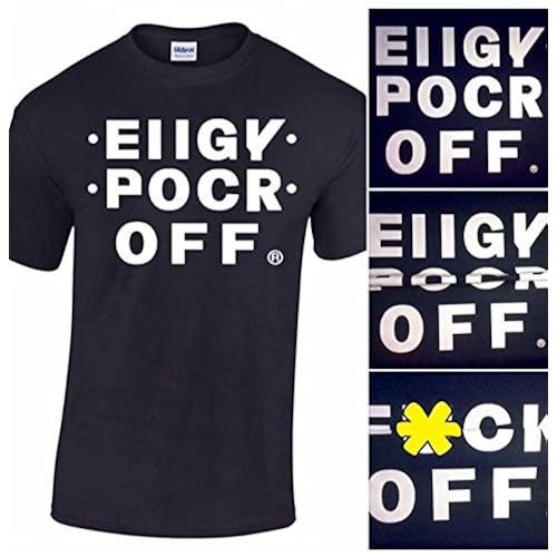 EIIGY POCR OFF Fold Up Hidden Message (Fuck Off) T-Shirt Clothing, Shoes & Jewelry, Men, Clothing, Shirts, T-Shirts