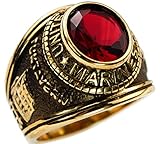 18K Gold Overlay Men's US Marines Ring Red Ruby CZ Stone size 8 9 10 11 12 13 14