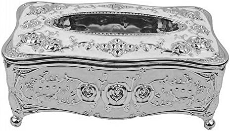 SoleSa Silver Flower Creative Design Decorative Facial Tissue Box Cover/Paper Napkin Box or Dispenser (Sliver)