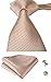 Hi-Tie Mens Beige Gold Plaid Silk Tie Hanky Cufflinks set