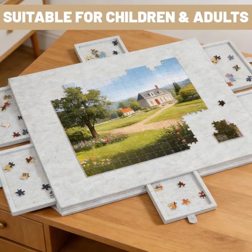 1000 Pieces Puzzle Table, Portable Puzzle Board with 6 Drawers, Lightweight Felt Storage Case, Portable Storage for 1000 Pieces, Tilting Puzzle Table for Adults and Kids