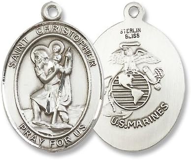 Made in America! Sterling Silver St. Christopher Military Us Marines Marine Corp Medal Pendant with 24" Stainless Steel Chain in Gift Box Armed Forces. Catholic Saint Christopher Patron Saint of Bookbinders, Epilepsy, Gardeners, Mariners, Pestilence, Thunder-storms, Travelers, Travel, Motorists, Truck Drivers, Bus Drivers, Archers, Automobile Drivers, Bachelors, Cab Drivers, Epileptics, Floods, Fruit Dealers, Gardeners, Hailstorms, Holy Death, Lightning, Mariners, Market Carriers, Pestilence, Sudden Death, Taxi Drivers, Toothache, Transportation Workers.