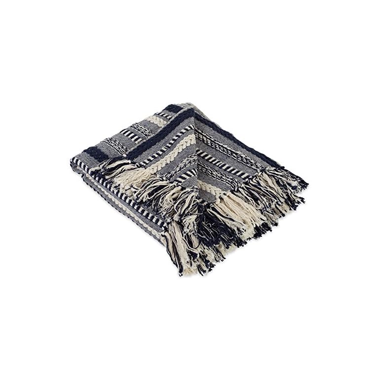 DII Farmhouse Cotton Stripe Blanket Throw with Fringe For Chair, Couch