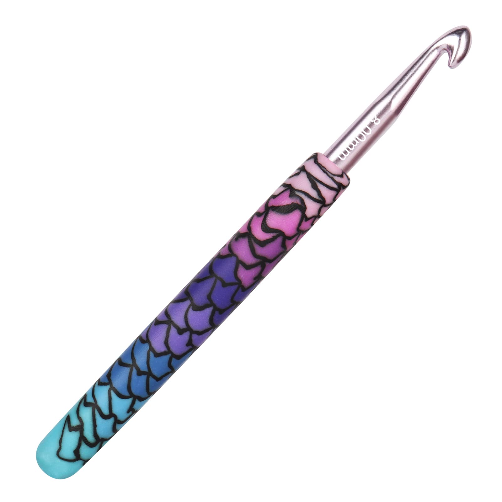 Coopay Mermaid Crochet Hook 8.0 mm for Chunky Yarn, Solid Metal Hook UK Size, Crafted Clay Crochet Hooks for Arthritic Hands, Crochet Needles Soft Grip Handle for Crochet Beginners