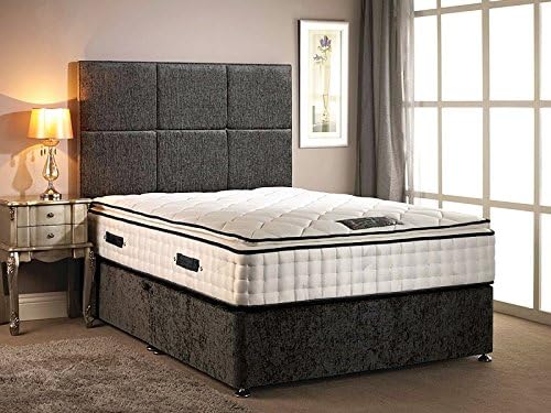 Somnior Beds Divan Bed in chenille fabric with High Pillow top 30cm Deep mattress in different size variation (6FT SUPER KING, Charcoal)