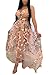 Aro Lora Women's Floral Embroidery Sheer Mesh Spaghetti Strap Evening Party Long Maxi Dress Medium Pink