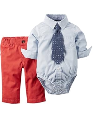 Carters Baby Clothing Outfit Boys 3-Piece Shirt & Red Pant Set with Bow Tie Blue
