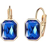 Austrian Crystal Octagon Leverback Drop Earrings for Women 14K Rose Gold Plated Hypoallergenic Jewelry