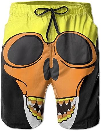 Candy Corn Skull Men's Tropical Quick Dry Board Shorts Bathing Suits Swimwear Volley Beach Trunks