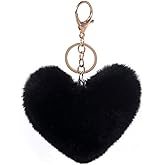 Unpafcxddyig Pom Poms Keychains Fluffy Heart Shape Pompoms Keyring Faux Rabbit Fur Key Chain for Car Bag Charm