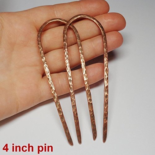 Copper Hair Fork, U-shape Hammered Metal Hair Pin for Bun, Choose Your Size, Handmade Boho Accessory - Thumbnail 3