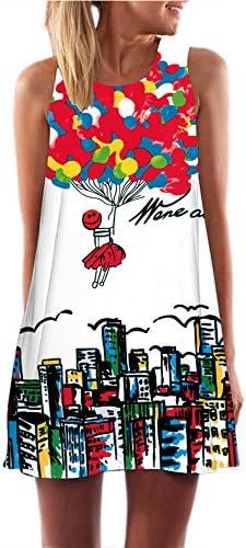 Honghu Women's Summer Casual Sleeveless Cartoon Printed Short Dress