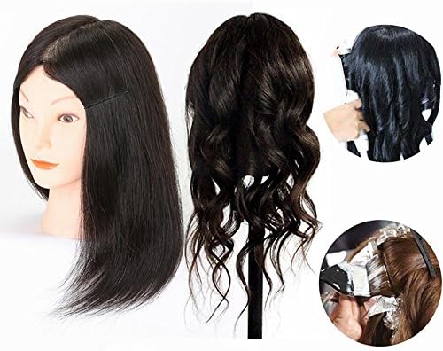 Mannequin Head 100% Real Human Hair for Cosmetology Training with Free Clamp Holder 16"