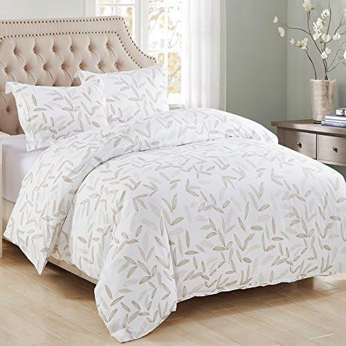 3 Piece Duvet Cover and Pillow Shams Bedding Set, Soft Microfiber Printed Leaf Design (King)