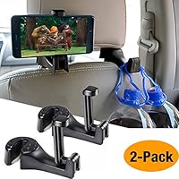 Car Hooks Car Seat Back Hooks with Phone Holder,OCUBE(2 Pack) Universal Vehicle Car Headrest Hooks Hanger with Lock and Phone Bracket for Holding Phones and Hanging Bag, Purse, Cloth, Grocery-Black
