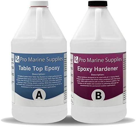 Pro Marine Supplies Crystal Clear Bar Table Top Epoxy Resin Coating for Wood Tabletop - 1 Gallon Kit