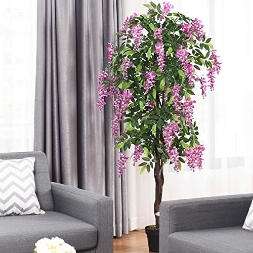 Goplus 6FT Ficus Artificial Tree, Fake Wisteria Tree in Nursery Pot