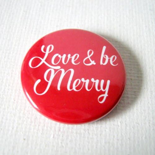 Love and Be Merry, Red and White Pin Button Shaped Needle Minder, Needle Minder, Cross Stitch, Embroidery, Needlepoint