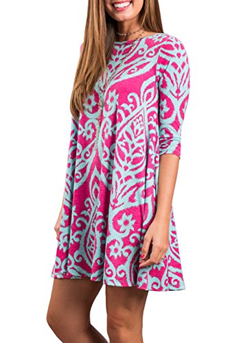 Zesica women s crewneck long sleeve damask print a-line loose t-s…