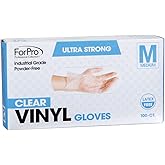 ForPro Disposable Vinyl Gloves, Clear, Industrial Grade, Powder-Free, Latex-Free, Non-Sterile, Food Safe, 2.75 Mil. Palm, 3.9
