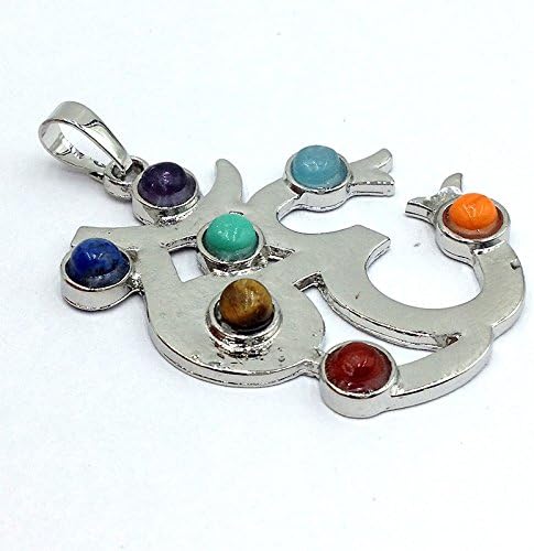 ROVAO 7 Chakra Natural Crystal 30 Symbol Power Healing Point Chakra Pendant with 22" Stainless Steel Chain for Necklace