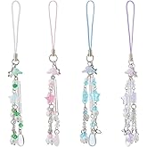 Hobbspring 4Pcs Cute Phone Charms 4 Colors Acrylic Star Flower Beads Mobile Straps With Nylon Rope Lily of the Valley Phone Straps Charms Y2K Accessories for Phone Bag Keychain Camera Pendants Decor