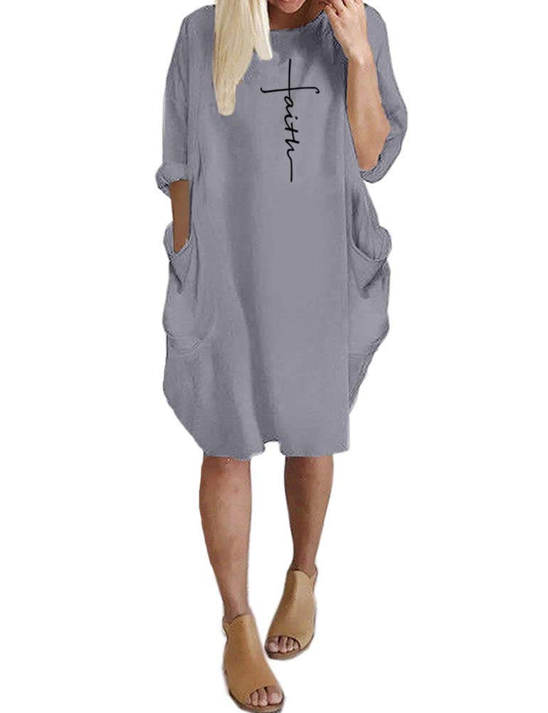 Photo 1 of Rfecccy Women's Faith Oversize Baggy T Shirt Causal Loose Party Short Midi Dresses with Pockets Grey